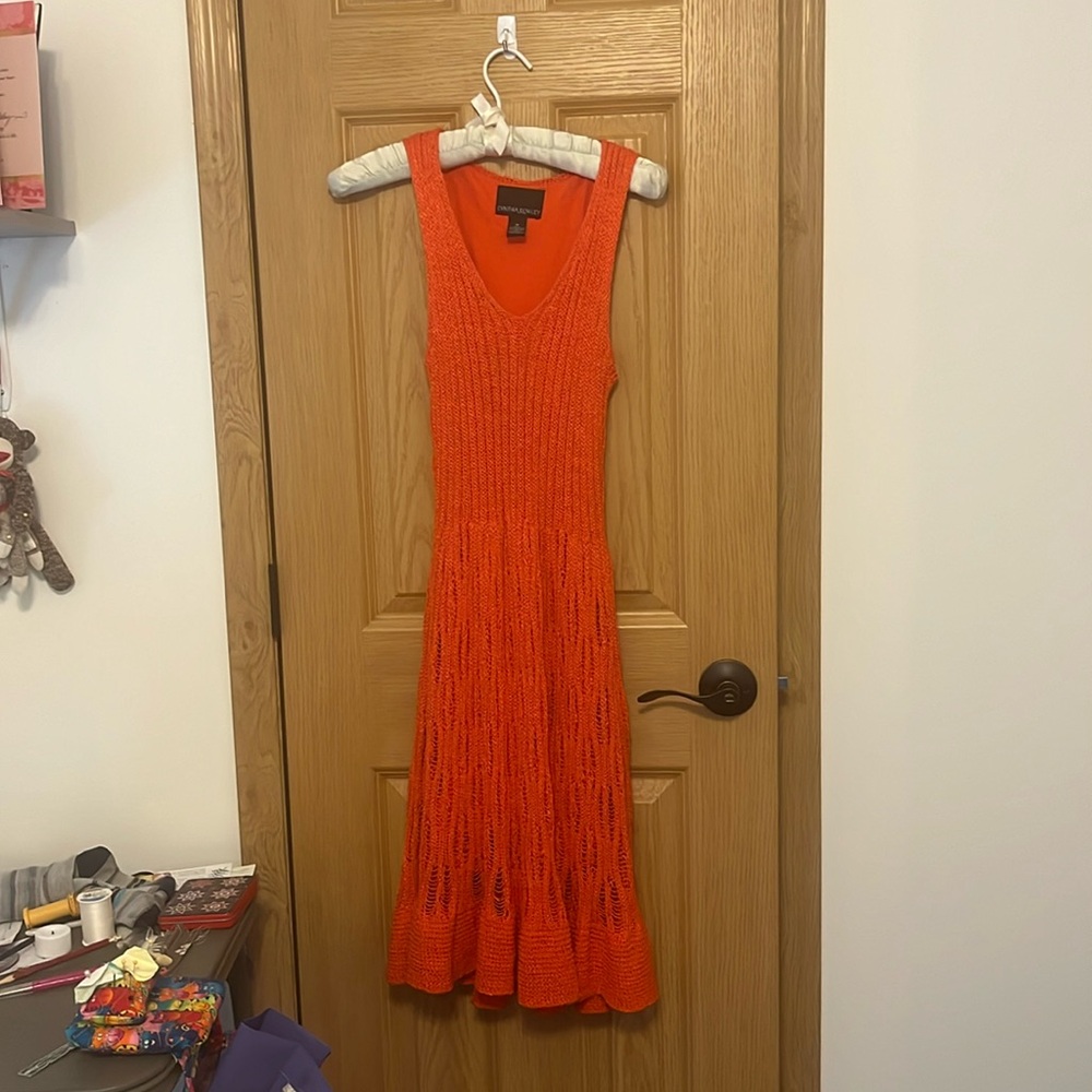 Orange Cynthia Rowley medium sweater sleeveless dress drop waist v neck